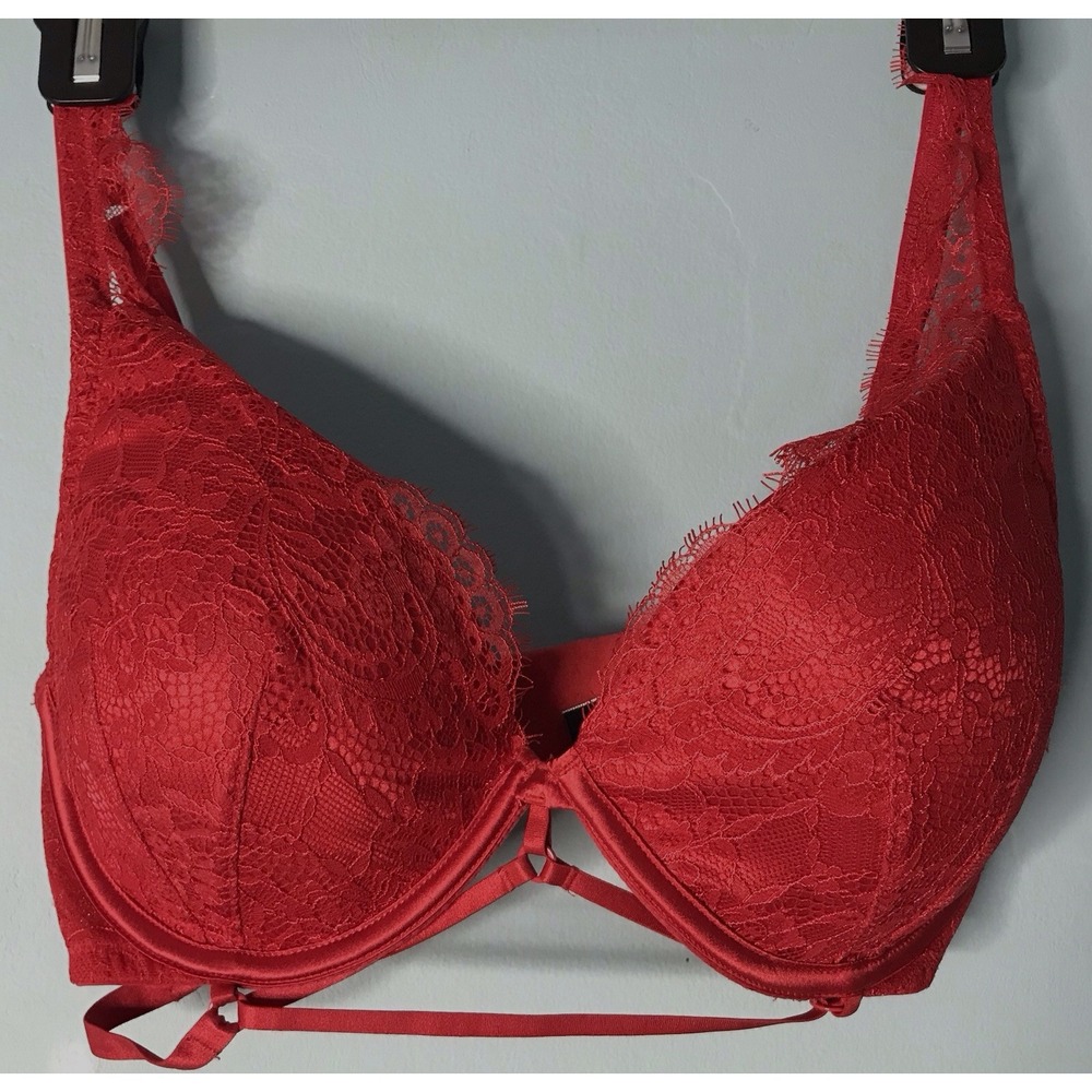 VS Victoria's Secret Lightly Lined Red Lace Bra 32DD Underwire Very Sexy